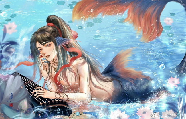 Обои картинки фото аниме, mo dao zu shi, вэй, усянь, русалка, гуцинь