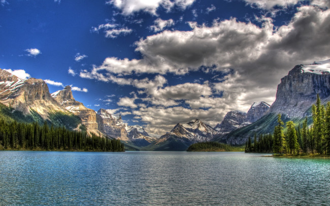 Обои картинки фото maligne, lake, jasper, national, park, canada, природа, реки, озера, озеро, лес, парк