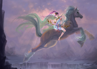 Картинка фэнтези эльфы конь всадница стрелы