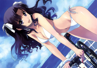 Картинка аниме *unknown+ другое море девушка грудь велосипед art matsumoto noriyuki радость бикини взгляд