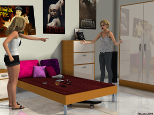 Картинка 3д+графика люди+ people девушки взгляд фон кровать