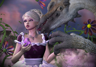 Картинка 3д+графика фантазия+ fantasy девушка взгляд фон цветы дракон