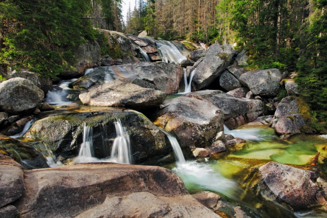 Обои картинки фото природа, водопады, камни, деревья