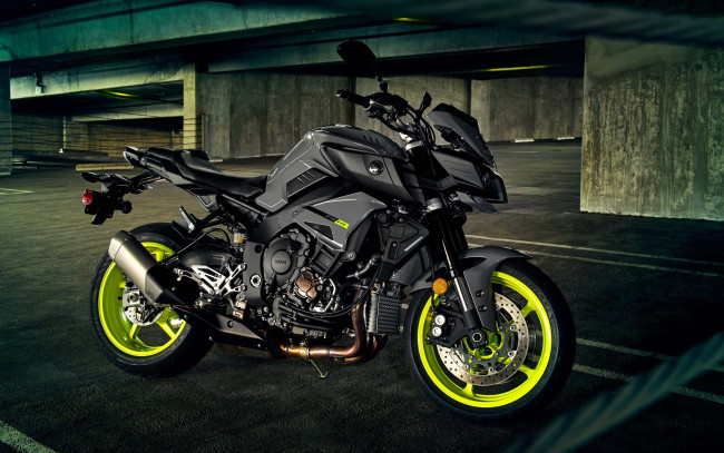 Обои картинки фото yamaha fz-10, мотоциклы, yamaha, парковка, черный