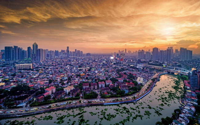 Обои картинки фото города, - столицы государств, манила, 4k, закат, скайлайн, городской, вид, столица, азия, филиппины