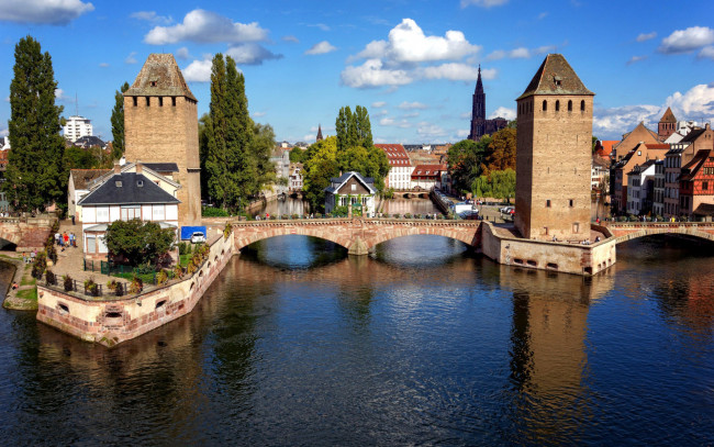 Обои картинки фото города, страсбург , франция, канал, башни