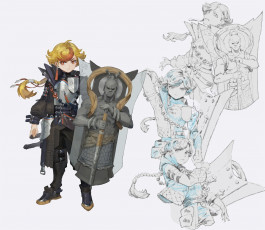 обоя аниме, оружие,  техника,  технологии, мальчик, рыцарь, щит