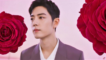 обоя мужчины, xiao zhan, актер, лицо, розы