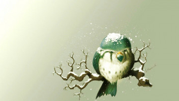 Картинка рисованное животные +птицы птица ветка снег зима