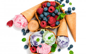 обоя еда, мороженое,  десерты, ягоды, малина, черника