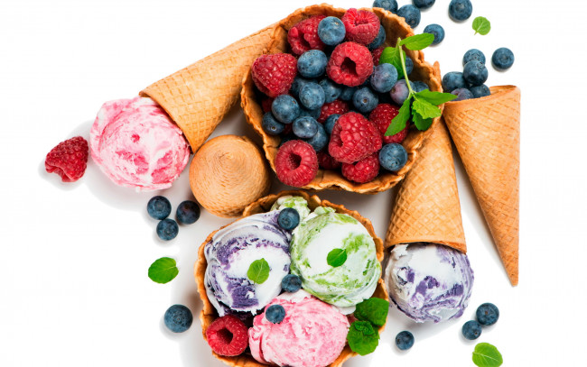 Обои картинки фото еда, мороженое,  десерты, ягоды, малина, черника