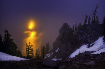 Картинка природа восходы закаты закат горы деревья crater lake national park oregon озеро крейтер орегон рассвет восход скалы