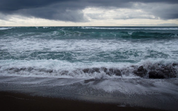 Картинка природа моря океаны пена волны облака