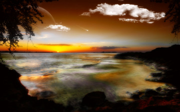Картинка 3д графика atmosphere mood атмосфера настроения вечер море горизонт волна берег планета облака