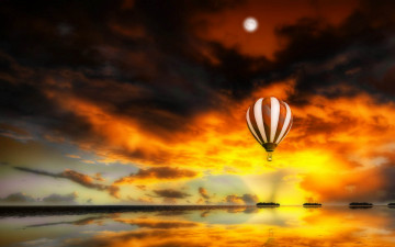 Картинка 3д графика atmosphere mood атмосфера настроения зарево тучи море воздушный шар