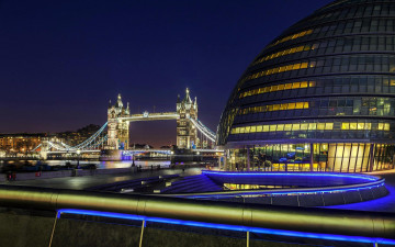 обоя города, лондон , великобритания, темза, река, мост, огни, купол