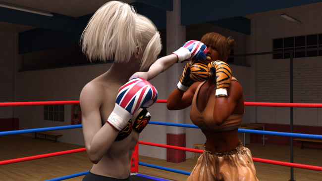 Обои картинки фото 3д графика, спорт , sport, бокс, ринг, грудь, фон, взгляд, девушки