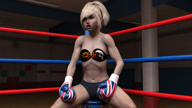Обои картинки фото 3д графика, спорт , sport, фон, взгляд, бокс, девушки, ринг