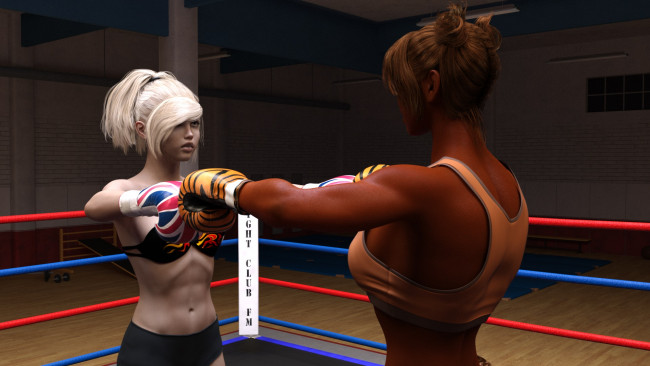 Обои картинки фото 3д графика, спорт , sport, ринг, бокс, грудь, девушки, взгляд, фон