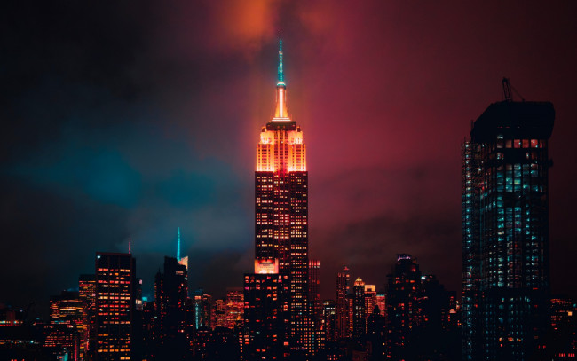 Обои картинки фото new york,  usa, города, нью-йорк , сша, автор, luca, bravo, ночь, нью-йорк, манхэттен, empire, state, building