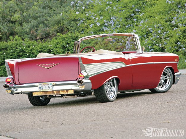 Обои картинки фото 1957, chevy, bel, air, caramel, apple, автомобили, chevrolet