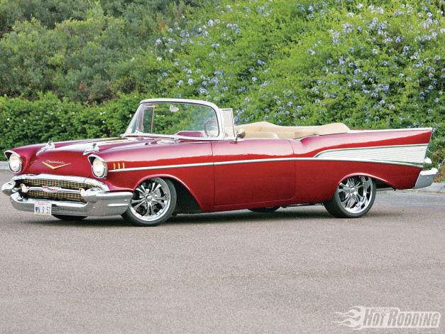 Обои картинки фото 1957, chevy, bel, air, caramel, apple, автомобили, chevrolet