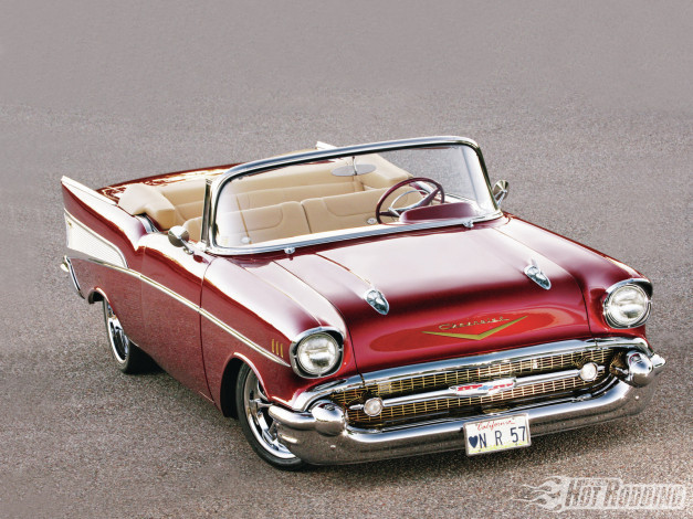 Обои картинки фото 1957, chevy, bel, air, caramel, apple, автомобили, chevrolet