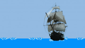 Картинка векторная графика минимализм корабль волны