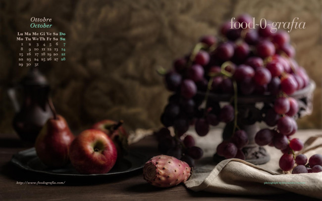 Обои картинки фото календари, еда, виноград, яблоки, опунция
