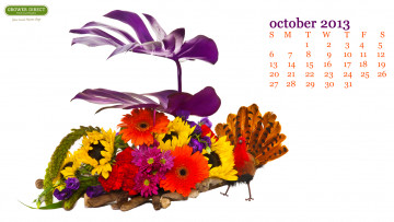 обоя календари, цветы, подсолнухи, розы, хризантемы, птичка