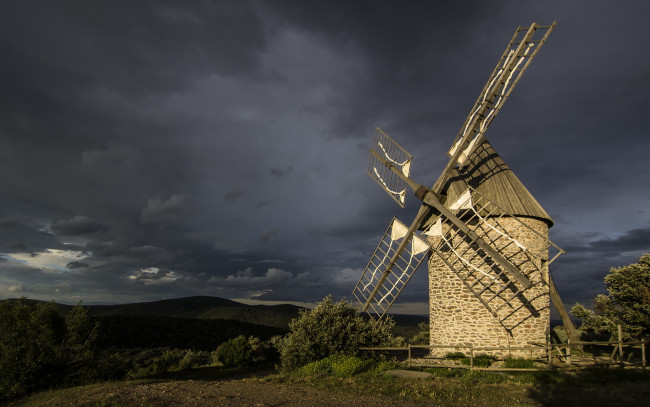 Обои картинки фото разное, мельницы, мельница, пейзаж, ночь