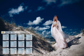 Картинка календари девушки облака трава платье аквариум песок
