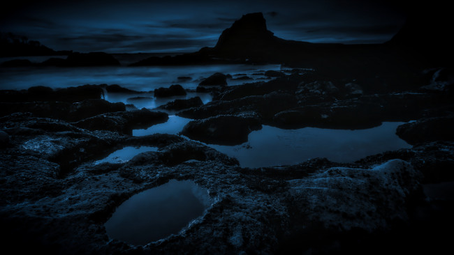 Обои картинки фото природа, побережье, ночь, камни, море
