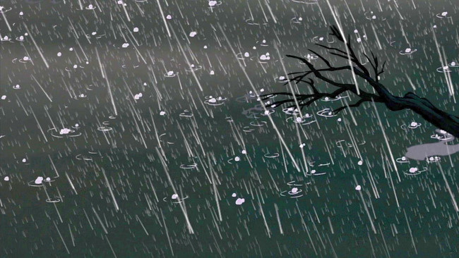 Обои картинки фото рисованное, природа, капли, дождь, дерево