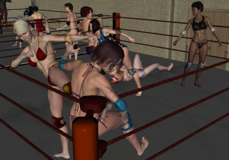 Картинка 3д+графика спорт+ sport борьба фон взгляд ринг девушки