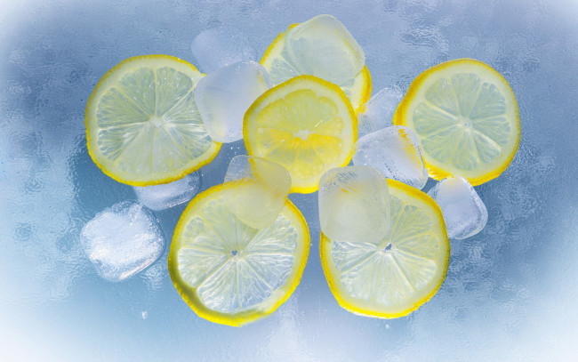 Обои картинки фото еда, цитрусы, лимоны, ломтики, лед