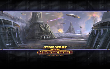обоя видео игры, star wars,  the old republic, город, планета, летательные, аппараты