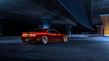 обоя dodge challenger, автомобили, dodge, красный, колонны, пространство