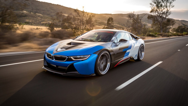 Обои картинки фото bmw i8, автомобили, bmw, синий, дорога, скорость, горы