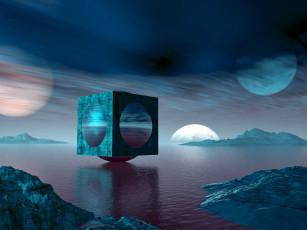 Картинка 3д графика fantasy фантазия вода планеты горы