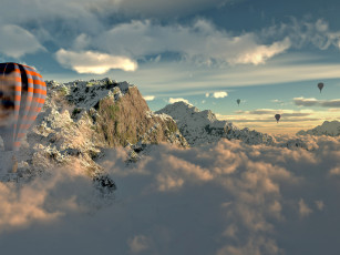 Картинка 3д графика nature landscape природа облака горы воздушные шары