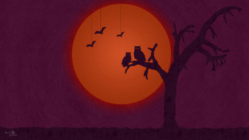 Картинка праздничные хэллоуин ночь луна совы
