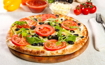 Картинка еда пицца сыр помидоры маслины