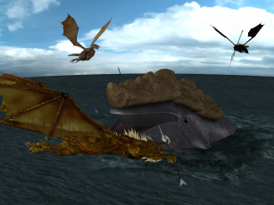 Картинка 3д+графика существа+ creatures море драконы