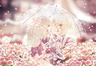 Картинка аниме *unknown+ другое yaroslavapanina арт бант лепестки цветы зонт парень девушка