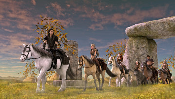 обоя 3д графика, фантазия , fantasy, мужчины, амазонки, девушки, лошади
