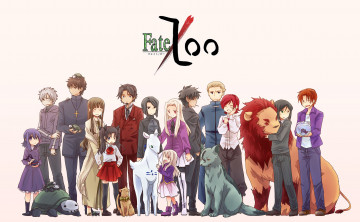Картинка аниме fate zero светлый фон девушки надпись девочка животные парни арт