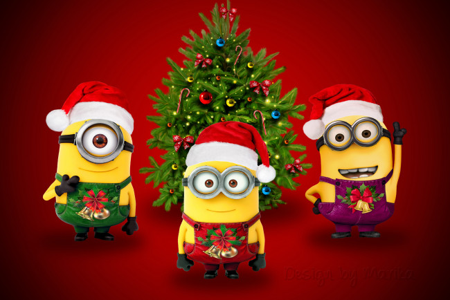 Обои картинки фото 3д графика, праздники , holidays, minion, design, by, marika, cute, xmas, christmas, santa, санта, миньоны, рождество, новый, год