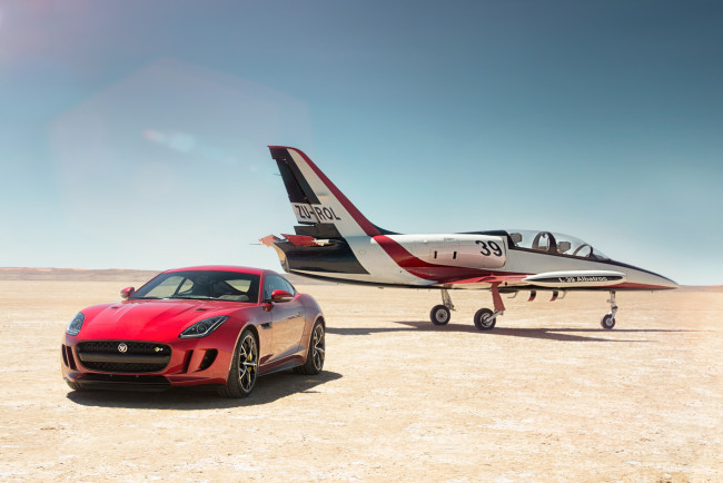 Обои картинки фото автомобили, jaguar, красный, 2014г, awd, r, coupе, f-type