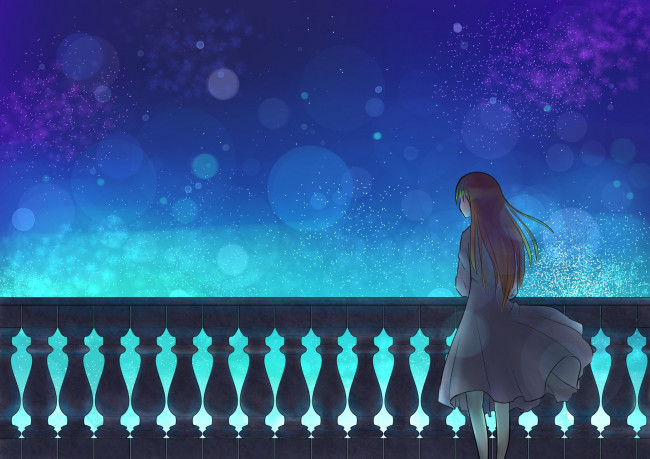 Обои картинки фото аниме, *unknown , другое, звёзды, девушка, перрилла, ночь, небо, вёздное, арт, mizuki-n